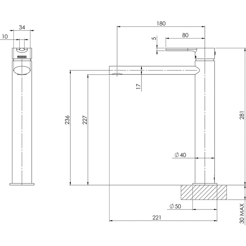 Phoenix Vivid Slimline Oval Vessel Mixer - Brushed Gold